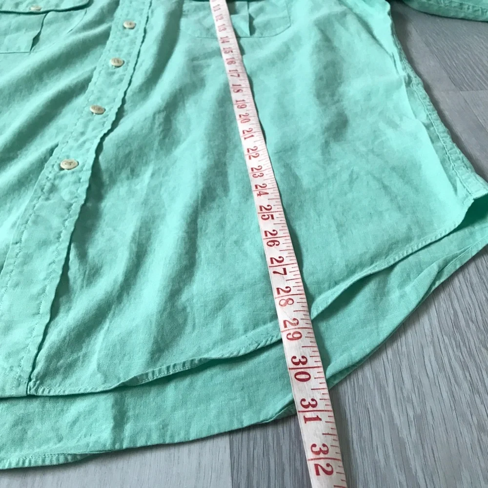 POLO RALPH LAUREN LINEN SHIRT GREEN LONG SLEEVE BUTTON MENS LARGE